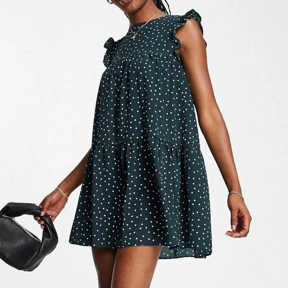ASOS | Dresses | Blue Polka Dot Tiered Mini Dress | Poshmark